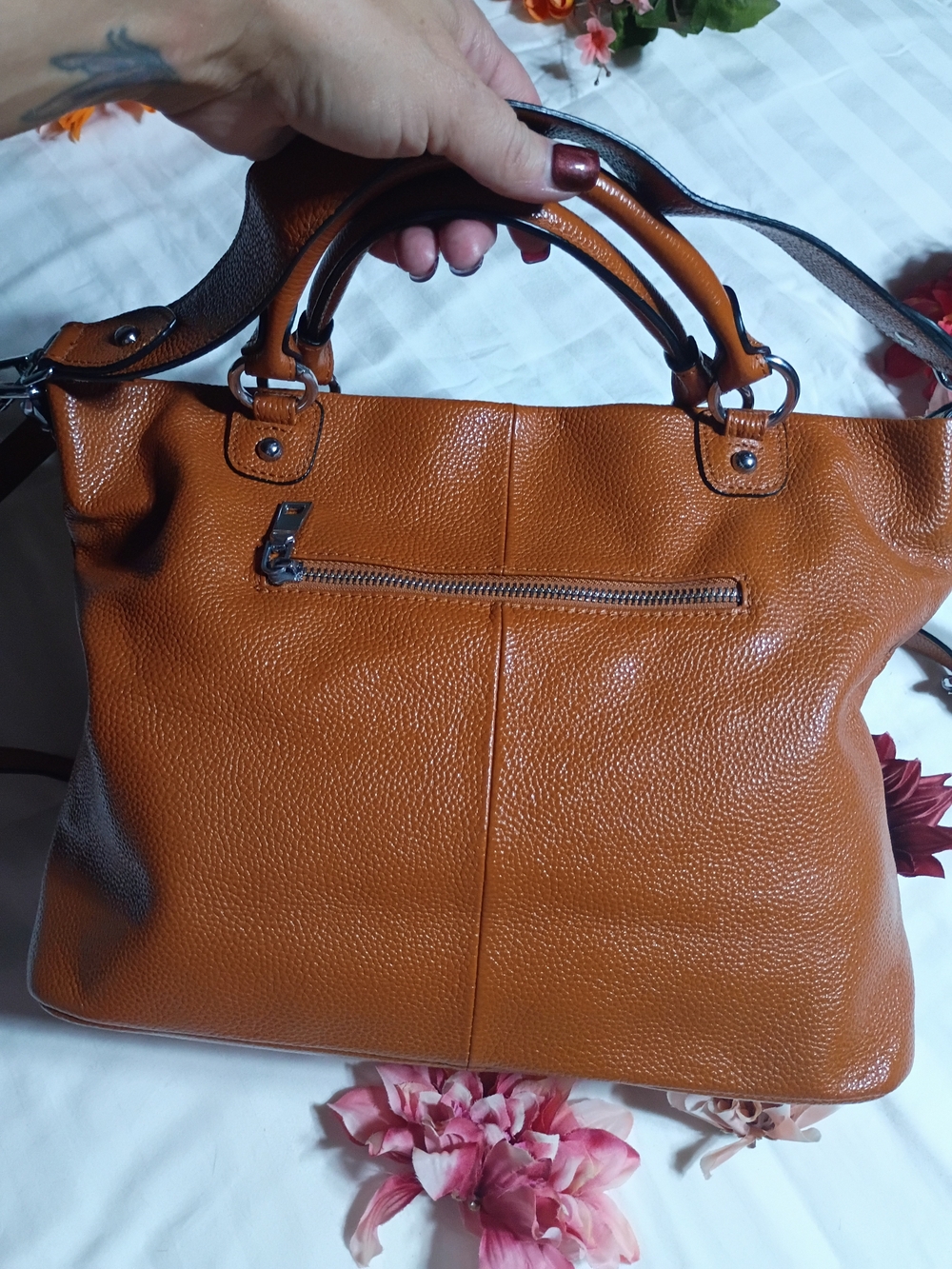 Structured Pebbled Satchel in Cognac Orange